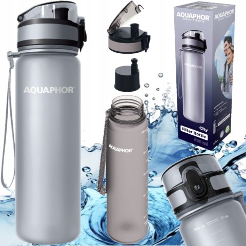 Butelka filtrująca Aquaphor City 0,5 l, szara, z paskiem