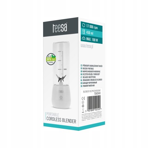 Blender Przenośny Bezprzewodowy Turystyczny Szklany Kubek 450Ml 100W Teesa