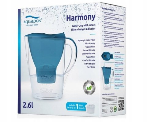 Dzbanek Aqualogis Harmony 2,6 l z 12 wkładami Pure+, niebieski