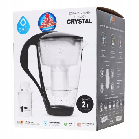 Dzbanek Szklany Dafi Crystal Led 2L + 1 Wkład Do Wody I Codziennego Użytkowania