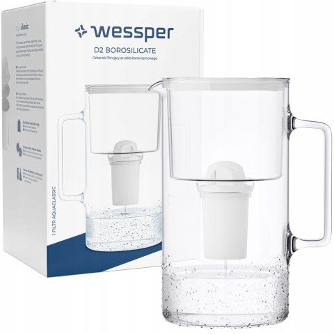 Dzbanek Szklany Wessper D2 Borosilicate 3,3L + 1X Filtr Wessper Aquaclassic