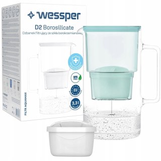 Dzbanek Do Wody Szklany Wessper Borosilicate 3,3L + Wkład (Miętowy)