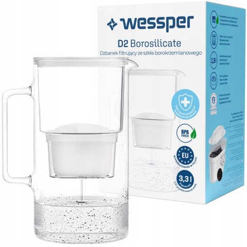 Dzbanek Filtrujący Szklany Wessper Aquamax 3,3L + 4X Filtr Wessper Aquamax
