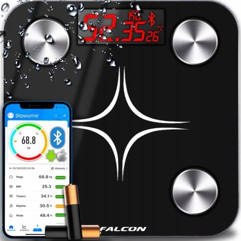 Inteligentna Waga Łazienkowa Analityczna Bluetooth Czarna Do Kontroli Masy Ciała