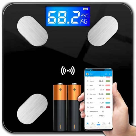 Inteligentna Waga Łazienkowa Bluetooth, 180 Kg, Szklana Slim, Temperatura
