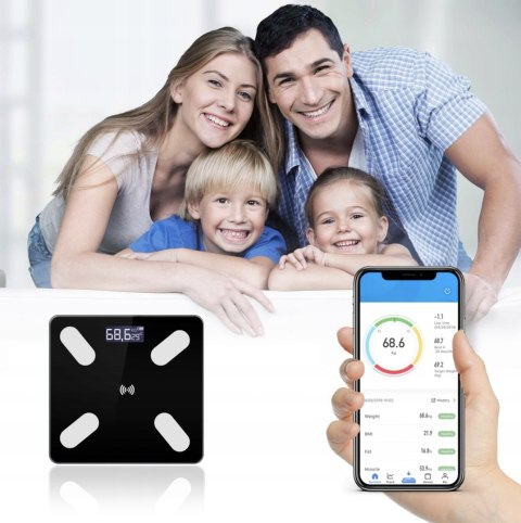 Inteligentna Waga Łazienkowa Bluetooth, 180 Kg, Szklana Slim, Temperatura