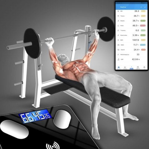 Inteligentna Waga Łazienkowa Bluetooth, 180 Kg, Szklana Slim, Temperatura