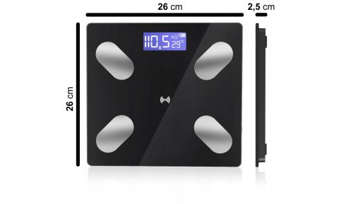 Inteligentna Waga Łazienkowa Bluetooth, 180 Kg, Szklana Slim, Temperatura