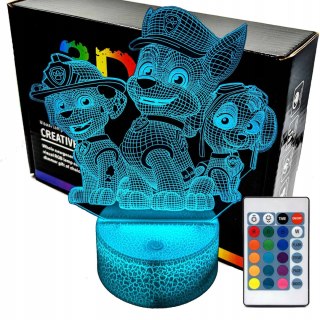 Lampka Nocna 3D Led Psi Patrol Z Pilotem I 16 Kolorami Do Wyboru