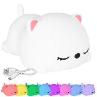 Lampka Nocna Dla Dzieci Kolorowa Silikonowa Kotek Led Rgb Usb 16 Kolorów