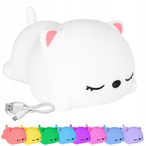 Lampka Nocna Dla Dzieci Kolorowa Silikonowa Kotek Led Rgb Usb 16 Kolorów
