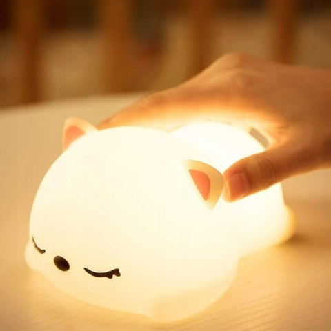 Lampka Nocna Dla Dzieci Kolorowa Silikonowa Kotek Led Rgb Usb 16 Kolorów