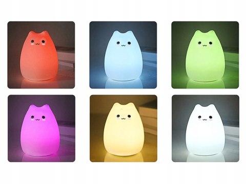 Lampka Nocna Dla Dzieci Led Silikonowa Rgb Dotykowa Miękka Przytulanka Kot