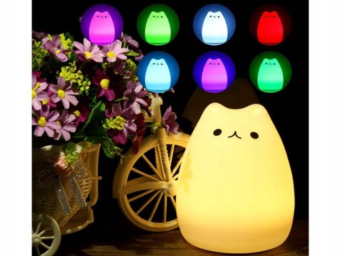 Lampka Nocna Dla Dzieci Led Silikonowa Rgb Dotykowa Miękka Przytulanka Kot