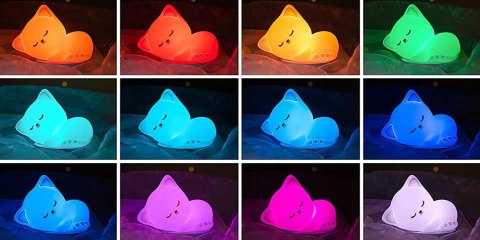 Lampka Nocna Dla Dzieci Słodki Kotek - Lampa Kot, Rgb Led, Timer, Pilot