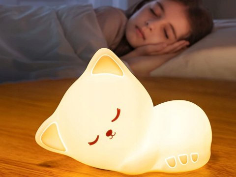 Lampka Nocna Dla Dzieci Słodki Kotek - Lampa Kot, Rgb Led, Timer, Pilot