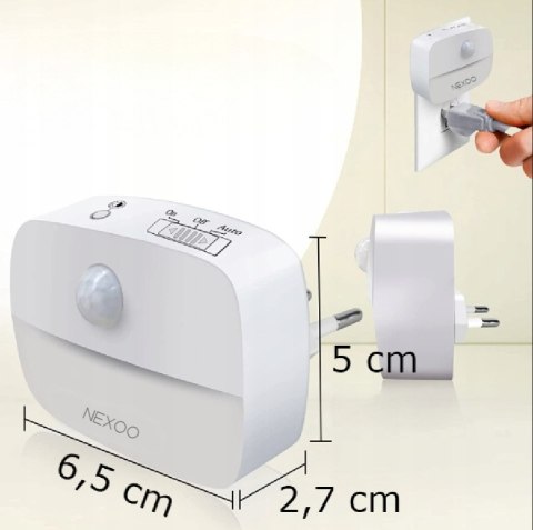 Lampka Nocna Led Czujnik Ruchuzmierzchu Gniazdko 3 Tryby Do Kontaktu Nexoo