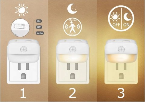 Lampka Nocna Led Czujnik Ruchuzmierzchu Gniazdko 3 Tryby Do Kontaktu Nexoo