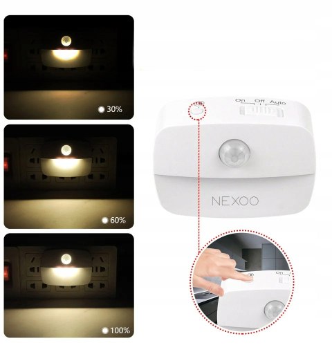 Lampka Nocna Led Czujnik Ruchuzmierzchu Gniazdko 3 Tryby Do Kontaktu Nexoo