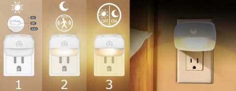 Lampka Nocna Led Czujnik Ruchuzmierzchu Gniazdko 3 Tryby Do Kontaktu Nexoo