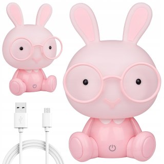 Lampka Nocna Led Królik Dla Dzieci, Silikonowa, Usb - Różowo-Fioletowa