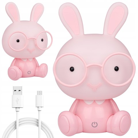 Lampka Nocna Led Królik Dla Dzieci, Silikonowa, Usb - Różowo-Fioletowa