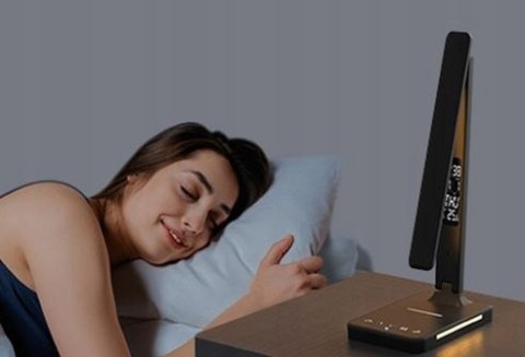 Lampka Nocna Na Biurko Biurkowa Kreślarska Zegar Budzik Indukcja Qi 10W
