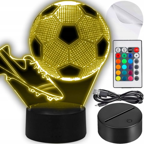Lampka Nocna Piłka Nożna Korki Dla Dzieci Piłkarza 3D Led Kolory Rgb Pilot