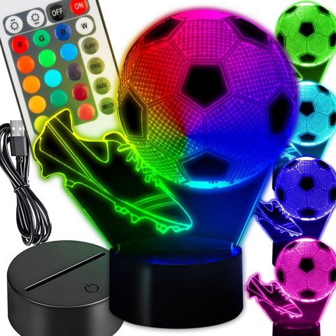Lampka Nocna Piłka Nożna Korki Dla Dzieci Piłkarza 3D Led Kolory Rgb Pilot