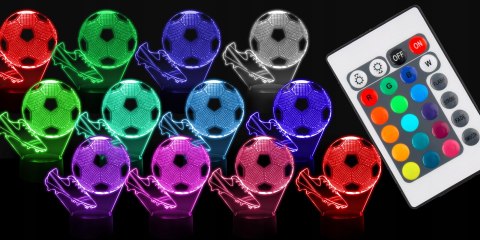 Lampka Nocna Piłka Nożna Korki Dla Dzieci Piłkarza 3D Led Kolory Rgb Pilot