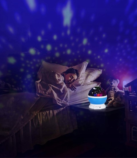 Lampka Nocna Projektor Gwiazd Nieba Lampa Obrotowa 360 Stopni Usb 2W1