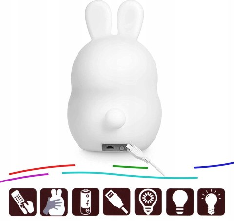 Miękka Lampka Nocna Królik Dla Dzieci Kolorowa Silikonowa Rgb Led + Pilot