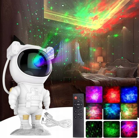 Projektor Gwiazd Led Lampka Nocna Astronauta Efekty Kolorowe Światła