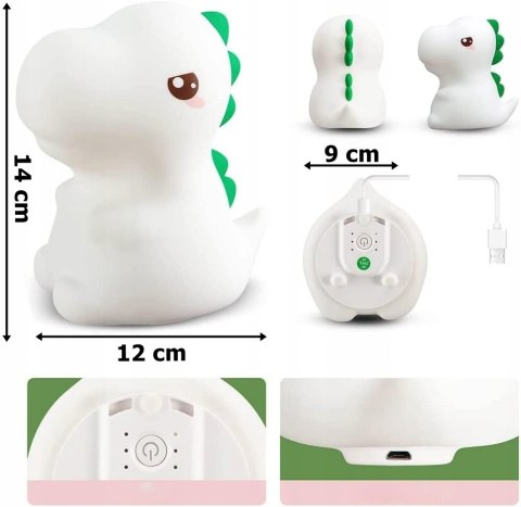 Lampka Nocna Dla Dzieci Kolorowa Silikonowa Dinozaur Dino Led Rgb Kolory