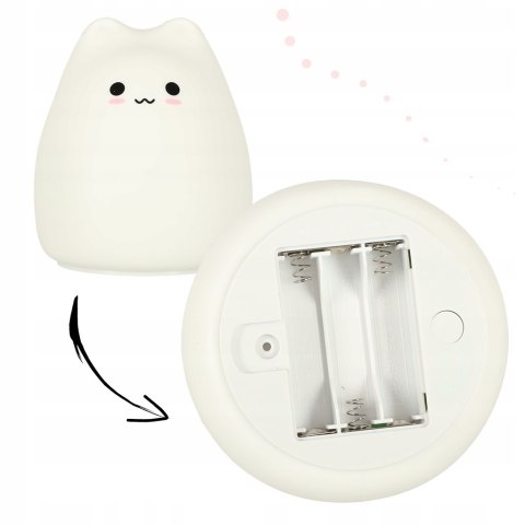 Lampka Nocna Dla Dzieci Silikonowa 4 Led Na Baterie Biała Kotek