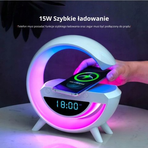 Lampka Nocna Led Zegar Budzik Głośnik Ładowarka Bluetooth Na Biurko Prezent