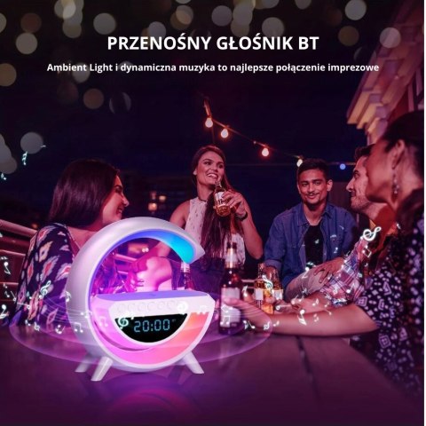 Lampka Nocna Led Zegar Budzik Głośnik Ładowarka Bluetooth Na Biurko Prezent