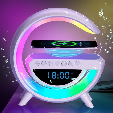 Lampka Nocna Led Zegar Budzik Głośnik Ładowarka Bluetooth Na Biurko Prezent