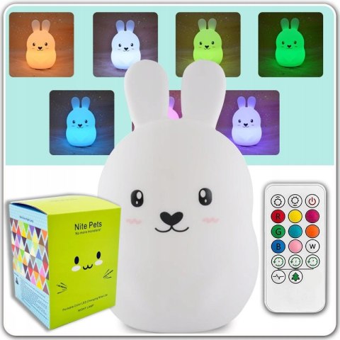Miękka Lampka Nocna Królik Dla Dzieci Kolorowa Silikonowa Rgb Led + Pilot