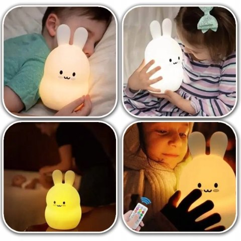 Miękka Lampka Nocna Królik Dla Dzieci Kolorowa Silikonowa Rgb Led + Pilot