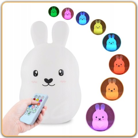 Miękka Lampka Nocna Królik Dla Dzieci Kolorowa Silikonowa Rgb Led + Pilot