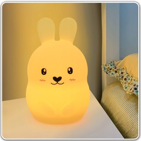 Miękka Lampka Nocna Królik Dla Dzieci Kolorowa Silikonowa Rgb Led + Pilot