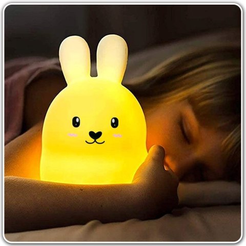 Miękka Lampka Nocna Królik Dla Dzieci Kolorowa Silikonowa Rgb Led + Pilot