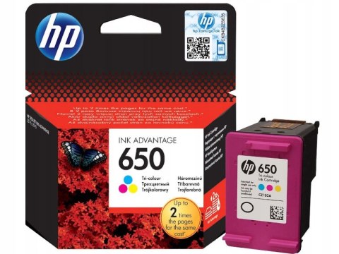 Oryginalny tusz HP 650 Ink Advantage, trójkolorowy, 5 ml, do 200 stron