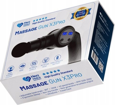 PISTOLET DO MASAŻU MASAŻER DO PLECÓW CIAŁA 25W MASSAGE GUN x3PRO Herz Med