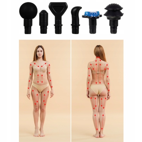 Pistolet do Masażu Masażer Wibracyjny 12 Końcówek Gun Mocny do Ciała Plecó