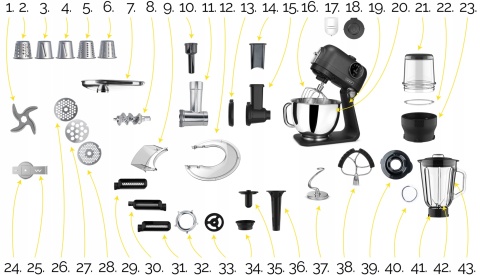 ROBOT KUCHENNY YOER PLANETARNY 2200W MISA 5,5L 43 ELEMENTY MULTIFUNKCYJNY