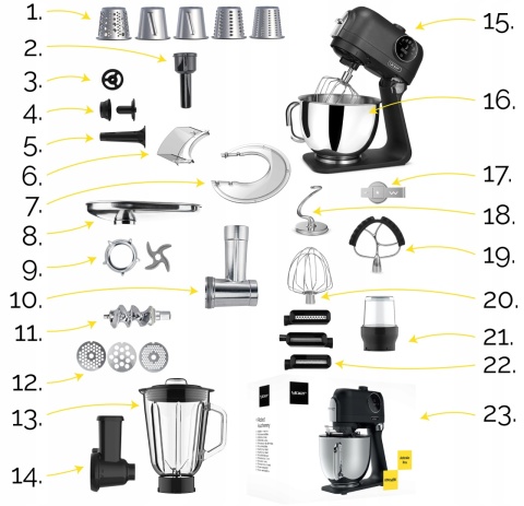 ROBOT KUCHENNY YOER PLANETARNY 2200W MISA 5,5L 43 ELEMENTY MULTIFUNKCYJNY