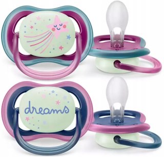 Avent Smoczek Ultra Air 6-18M Oddychający + Etui Dwie Sztuki Kolorowy
