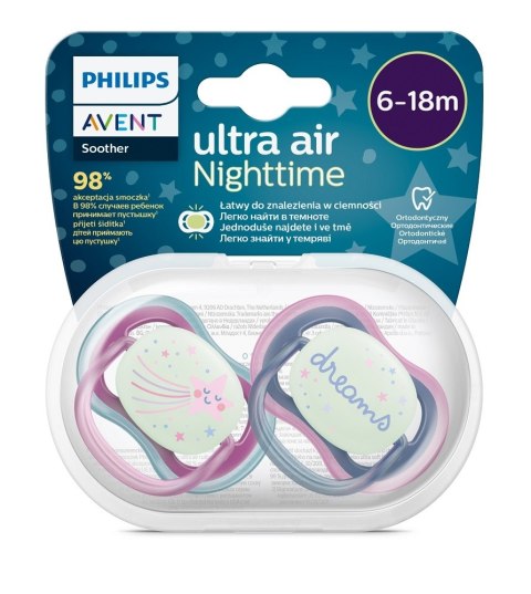 Avent Smoczek Ultra Air 6-18M Oddychający + Etui Dwie Sztuki Kolorowy